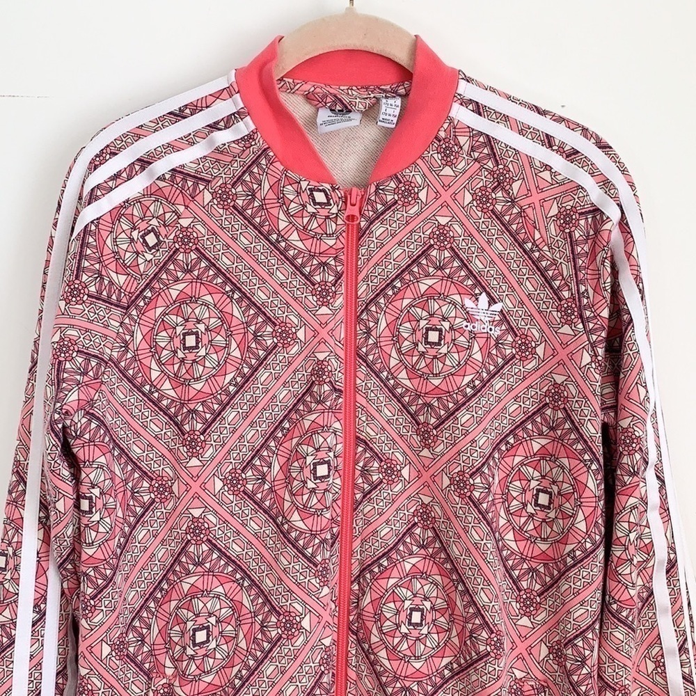 Adidas Pink Geometric Print Zip Up Track Jacket - Picture 2 of 10